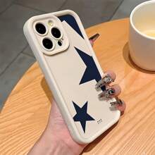 1pc White Matte Lens Protection Anti-Drop Shock-Absorbing Half Star 777 Pattern Phone Case, Personalized Compatible With IPhone 16 Pro Max, 15/14 Plus, 13, 12, 11, Series