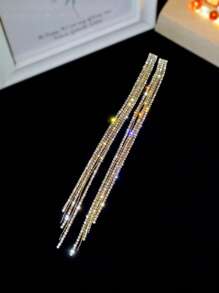 Glamorous Spring Colorful CZ Crystal Long Tassel Earrings Stud Dance Club Party Graduation Jewelry 1 Pair