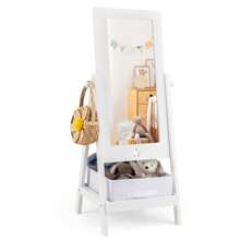 Kids Freestanding Full Length Dressing Floor Mirror W/ Shelf Storage Bin White - White - View 2
