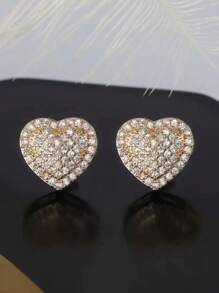 1 对欧美经典时尚奢华甜美心形耳环，优雅铜耳钉