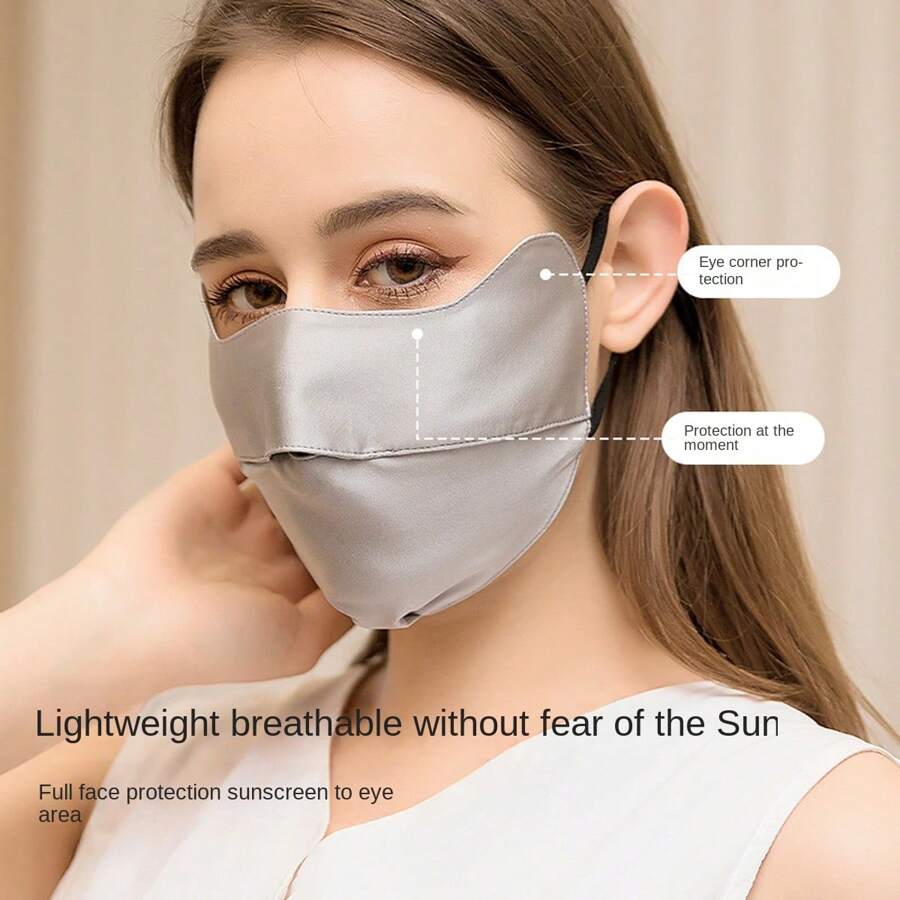 轻质透气丝绸防紫外线面罩，女士时尚全脸罩，防紫外线丝绸面纱，夏季防晒霜 - 彩色 - 查看 1