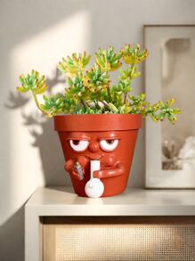 1 pièce Pot à fleurs fumant potté Pot de fleurs fumant amusant Pot de plante avec un visage fumant Pot de succulente miniature en résine amusant Convient pour la décoration de bureau, maison, cuisine et jardin