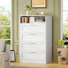 Tall White Dresser For Bedroom, 4 Drawer Dresser With Mirror, Modern Chest Of Drawers, Wood Closet Clothes Storage Organizer For Bedroom, White - 白色 - 查看 2