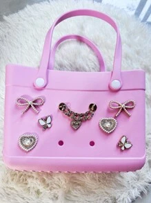 Conjunto de 19 piezas con corazones de cristal, cadena de moños DIY para decorar zapatos, bolsos, pantuflas, sandalias de playa, bolsos con agujeros