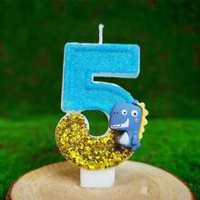 1pc Birthday Candle Numbers, Dinosaur Decoration 0-9 Candle Numbers, Romantic Party Favorite Numeral Candles For Birthday Cake Decor, Holiday Anniversary Party Cake Candle Numbers, Shiny Numerals Gifts Graduation