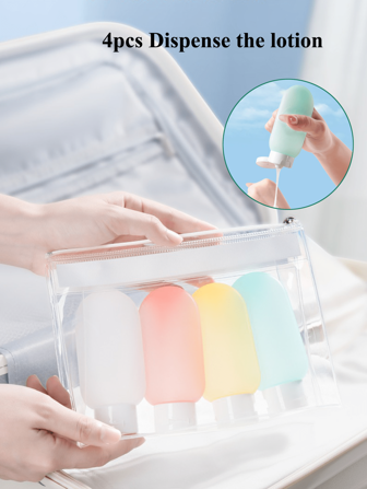 Set de 4 envases recargables de 60ml hechos de silicona blanda, contenedor de emulsión, tubo de extrusión, botella de viaje vacía para champú, dispensador de líquidos, dispensador de cosméticos, dispensador de champú, cosméticos, gel de baño y removedor de aceite