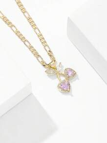 1 pieza Collar colgante de cereza grande/pequeña con incrustaciones de circonita, enchapado en oro de 14K, elegante y clásico, hipoalergénico, adecuado como regalo para la madre/pareja de San Valentín/amiga/padrino, Primera Comunión católica, uso diario/festivo y oración