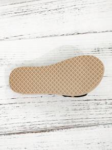 Women's Fashion Black Woven Casual Sandals, Flat Espadrille Summer Beach Slippers - Black - View 5