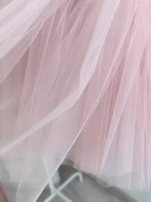 女嬰無袖粉色薄紗公主洋裝，優雅女童禮服，適合女嬰周歲生日禮物、派對、晚宴、重要場合與節日慶祝穿著 - 粉色 - 查看 3