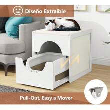 Mueble arenero extraíble para gatos con tabla para rascar - Madera Blanco - Ver 4
