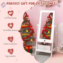 Kids Freestanding Full Length Dressing Floor Mirror W/ Shelf Storage Bin White - White - View 5