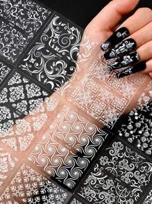 30 Sheets European Style Flower Embossed 3D Nail Art Stickers & Decals(White),Self-Adhesive White Lace Foral Vine Relief Design Nail Art Stickers,Asymmetrical Geometric Shapes Glitter Embellishment,Spring And Summer Flower Nail Art Decorations For Women And Girls