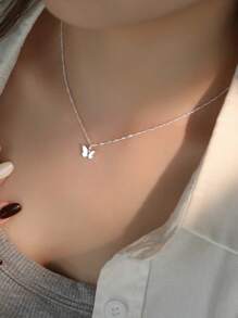 1 件精致女士珠宝，蝴蝶 S925 纯银简约项链，百搭精致锁骨链，时尚派对和生日礼物 - #1 - 查看 7