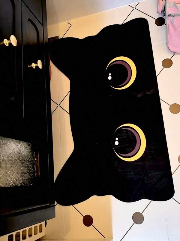 1pc Gato Preto Bonito Diatomita Tapete, Tapete de Banheiro, Tapete de Banho Antibacteriano Impermeável e Antiderrapante, Quarto/Sala de Estar/Sala de Jogos/Escritório Tapete Criativo