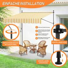 Joparri Clamp Awning With Hand Crank Balcony, UV-Resistant, No Drilling, 100% Polyester, Height Adjustable, Sun Protection, Patio Roof, Easy Assembly Gray/Beige/Blue White/Yellow Blue/Orange And White/White Gray - Orange und Weiß - 查看 5