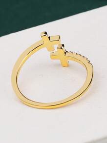 1pc Elegant Cross Design Zirconia Adjustable Ring, Golden Color, Ideal For Festivals, Parties, Or Gifting To Friends