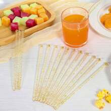 100/50/10 unidades Varillas de mezcla doradas elegantes con purpurina, agitadores de cóctel de cristal transparente - Perfectas para cócteles, postres y café - Ideal para Navidad, bodas, cumpleaños y talla grande - Mezclador de plástico duradero de 7.24 pulgadas