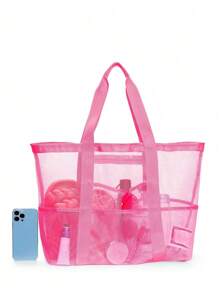 Hollow Polyester Mesh Beach Bag Large Capacity Travel Washing Bag Swimming Storage Bag Minimalist Mesh Beach Bag, Mother's Day Gift For Mom