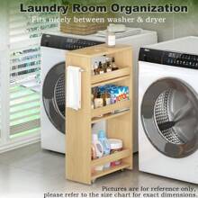 MARTY Rolling Storage Cart 7.9" W, 4-Tier Kitchen Cart With Wheels Handle, Slim Storage Cart Mobile Shelving Utility Carts For Bathroom Laundry Room Organization Narrow Places (Maple)
