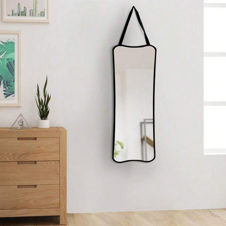Living And Home Wooden Hanging Full Length Mirror With Adjustable Strap - Black 30cm W X 80cm H - View 1