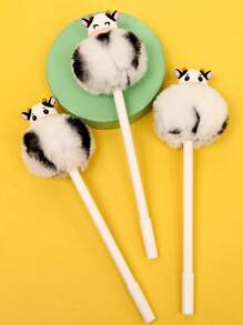 Plush Cow Pressing Ballpoint Pen, Office Stationery, Milky Cow Design Ballpoint Pen For Students