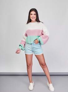 Striped Off-The-Shoulder Blouse Princess Sleeve Knit Warm Winter Fashion Blogger New2023 - Beige - View 4