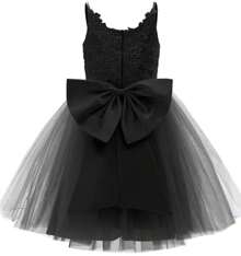 Flower Girl With Lace Waist Big Bow Cute Pompadour Skirt - 黑色 - 查看 2