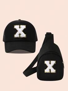 2 件儿童字母卡车设计棒球帽 + 女童迷你背包套装，轻便便携式零钱包，适合户外防晒