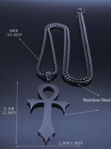 Colar Amuleto Religioso Goth Egípcio Cruz Ankh Chave da Vida em Aço Inoxidável na Cor Preta