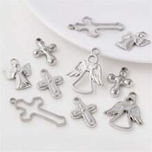 10pcs Stainless Steel Cross Pendant Charms, European & American Style, Suitable For Bracelet, Necklace, Anklet, Wholesale Craft Supplies, 18k Gold Plated PVD Finish