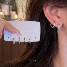 4Pcs/Set Crystal Small Hoop Earrings For Women Silver Color New Y2K Cool Daily Wear Jewelry Girl's Gift