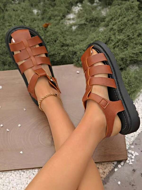 Women's Retro Closed Toe Sandals, Soft Sole Summer New Thick Bottom Woven Strap Casual Soft Bottom Roman Shoes