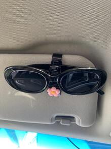 1pc Cute Floral Car Visor Clip, Multi-Functional Sunglasses Holder, Sun Visor Organizer, Card Clamp