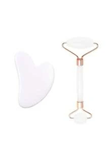 2pcs Face Gua Sha Massage Tools, Includes 1pc Double-Head Massage Roller And 1pc Heart-Shaped Gua Sha Board, Helps Reduce Puffiness, Calm And Lift Skin Through Facial Massage (Made Of ABS Plastic) - White - View 10