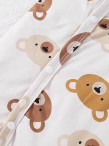 3pcs Baby Boy Cute Cartoon Bear Allover Print Allover Print Footie Jumpsuit Set