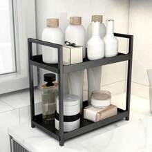 1pc 2-Tier Plastic Countertop Bathroom Organizer Rack, Holder For Cosmetics, Skincare - Multipurpose Shelf For Kitchen & Bedroom