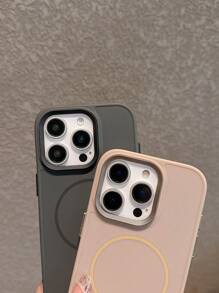 Simple Solid Color Magnetic Spiral Metal Lens Compatible With IPhone 16 Pro Max Phone Case, Fit 16 Pro New 15 Plus High-End 14/13 Liquid Silicone Full-Body Shockproof 12/11 Metal Large Lens Hole