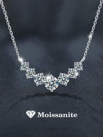 1pc Elegant Luxury 925 Sterling Silver 1.7 Carat Moissanite Smile Necklace, Suitable For Women's Daily Wear, Party, Vacation, Mother's Day, Wedding Season, Bridesmaid Gift, Wedding Anniversary Jewelry Gift