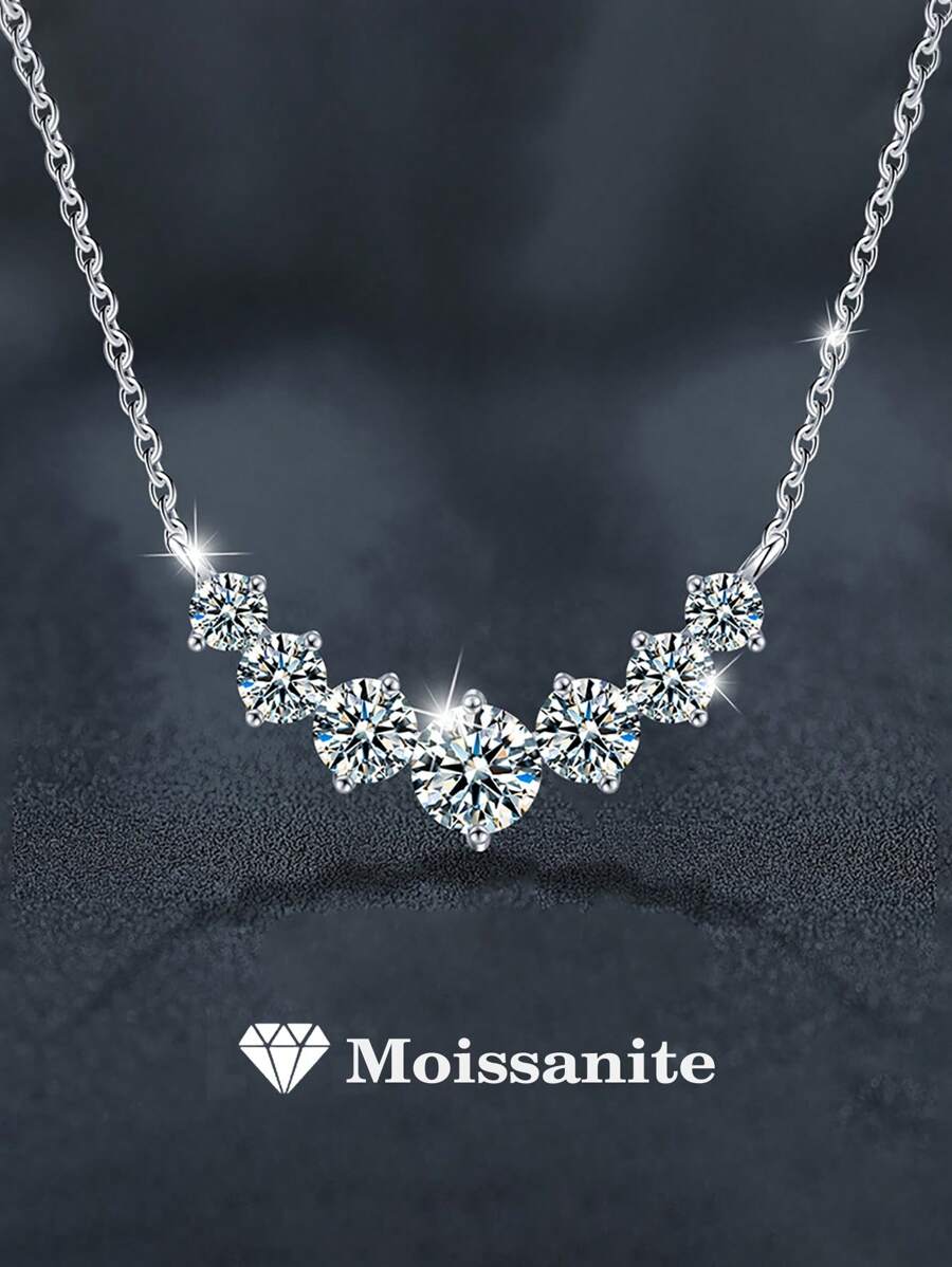 1 件优雅奢华 925 纯银 1.7 克拉莫桑石微笑项链，适合女性日常佩戴、派对、度假、母亲节、婚礼季、伴娘礼物、结婚周年纪念珠宝礼物