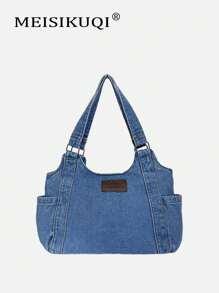 2025 New Fashion Niche Washed Canvas Underarm Bag With Dual Side Pockets For Keys, Lipstick, Commuting, Shopping, Dating And Casual Daily Use - Blue - View 2