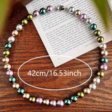 1 Piece 10mm High Luster Round Morandi Peacock Green Artificial Crystal Pearl Necklace, Autumn/Winter Bohemian Vintage Style Women Fashion Choker Necklace, Versatile For Daily Wear, Valentine's/Mother's Day Gift