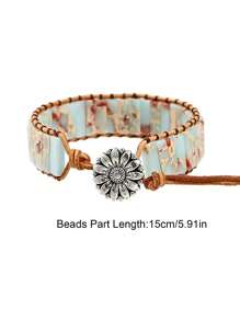 Bohemian Style Square Stone Beaded Multi-layer Braided Pu Leather Bracelet For Women - 1 - View 3