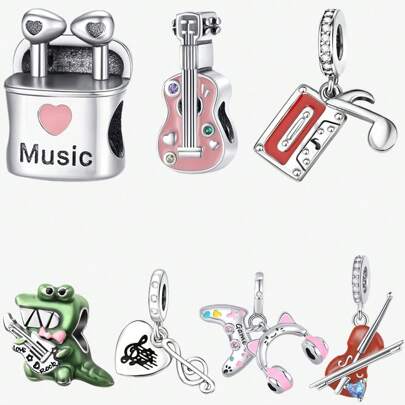 1 Piece Of Music Series Headphones, Guitar, Electronic Keyboard Charm Silver Plated Suitable For Original Bracelet Necklace DIY Jewelry