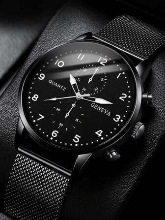 1 pieza Reloj de cuarzo casual para hombres, esfera circular simple, correa de malla metálica, el mejor regalo para hombres, adecuado para regalos festivos y uso diario