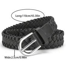 1/2/3 Pcs Women's Braided Faux Leather Finger Loop Buckle Waist Belt, Gold & Silver Belt Buckle, For S/Skirts, Black & Beige Belt Set Summer, School Fall, Autumn, Halloween - Multicolor - View 4
