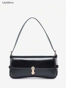 Women's Vintage Angora Red Faux Leather Lock Decor Angora Red Shoulder Underarm Flap Baguette Bag, Suitable For Dates, Outings, Parties