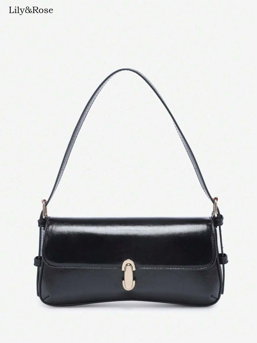 Women's Vintage Angora Red Faux Leather Lock Decor Angora Red Shoulder Underarm Flap Baguette Bag, Suitable For Dates, Outings, Parties