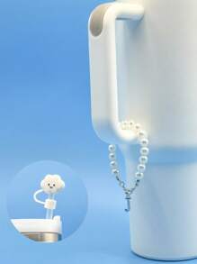 精致时尚的仿珍珠杯链，适用于 30 和 40 盎司玻璃杯，带有 3D 金属字母细节和可爱的草帽，简约而优雅的 26 个英文字母水杯装饰配件，男女通用夏季配饰，返校用品，生日礼物