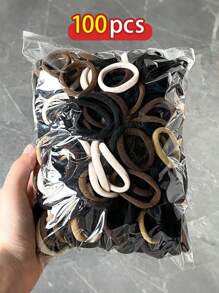 100 pezzi Semplici ed eleganti elastici per capelli da donna, fascia per capelli ad alta elasticità senza danni, accessori per capelli stile coreano nero e marrone, adatti per il ritorno a scuola