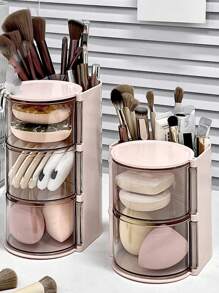 1pc Multifunctional Rotating Makeup Organizer, Dustproof Tabletop Storage Box For Makeup Brushes, Makeup Sponge, Lipsticks, Eyebrow Pencils